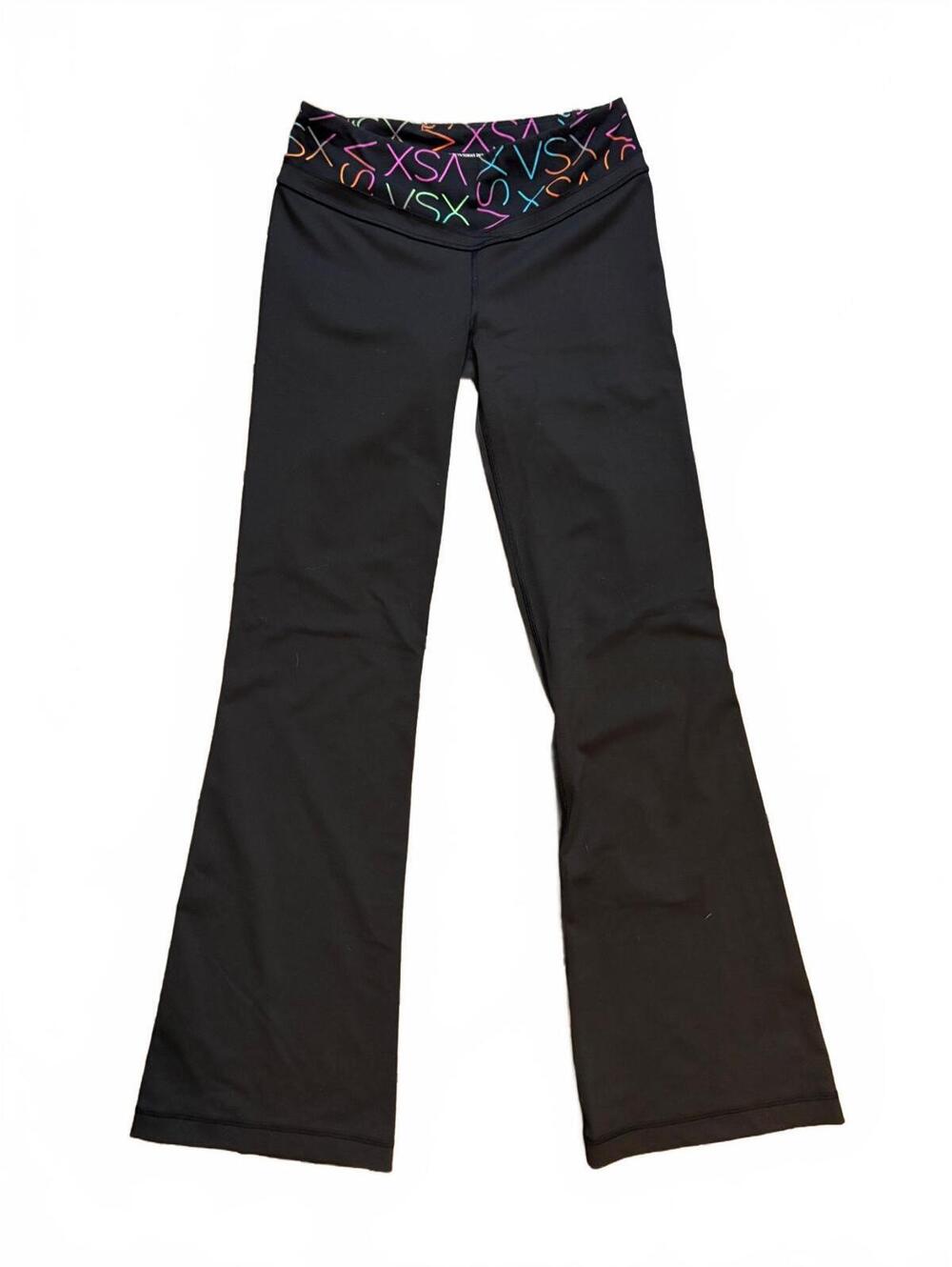 Y2K Victoria’s Secret XS Low Rise Black Flare Yoga Pants Multicolor Logo